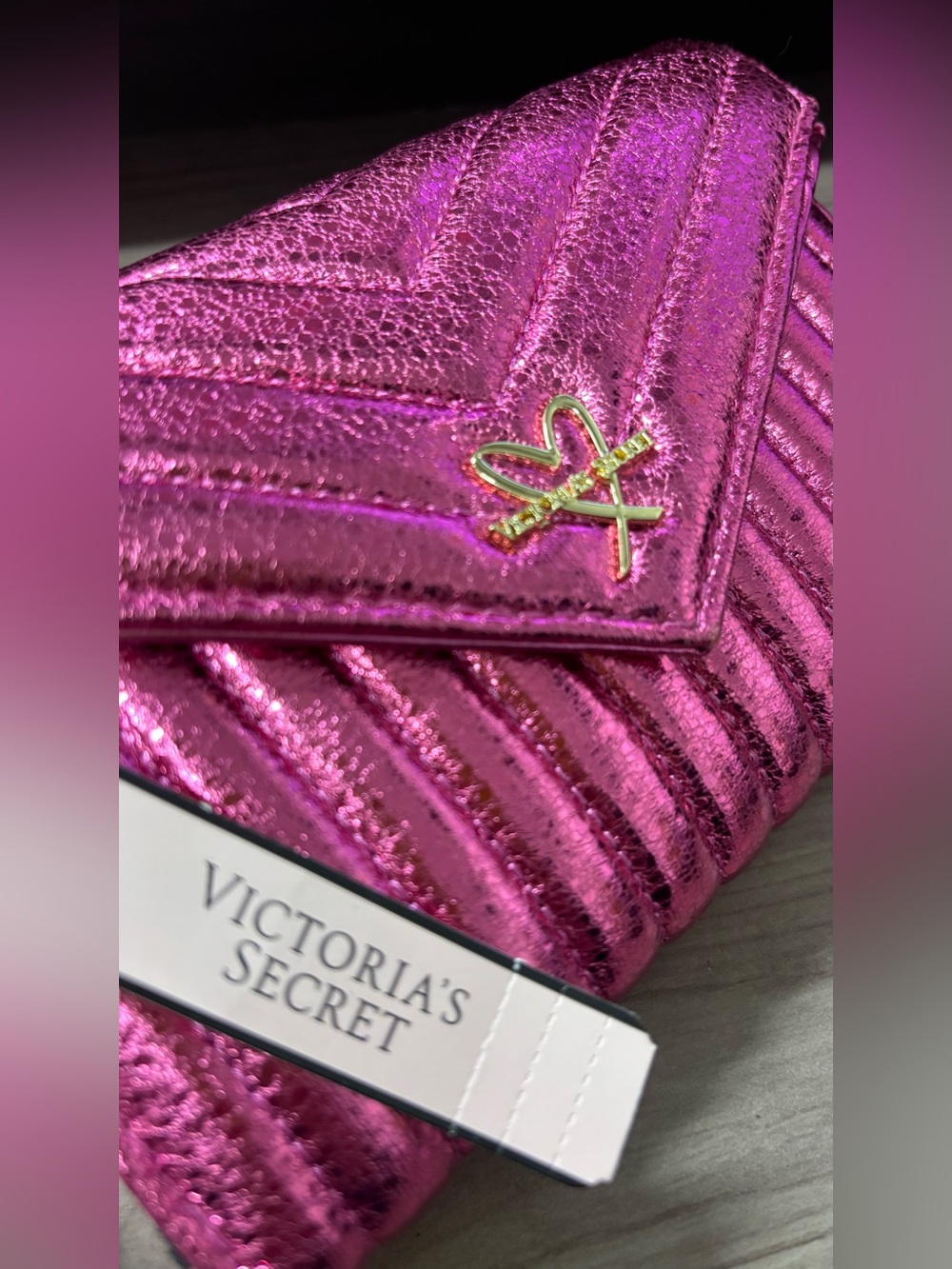 Victoria's Secret Metallic Fuchsia Quilted Wristlet